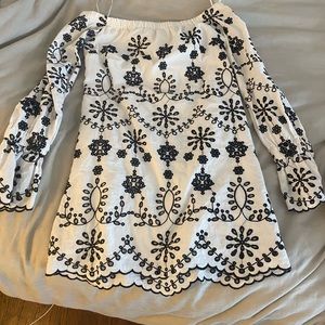 White and Black Off the Shoulder Dress